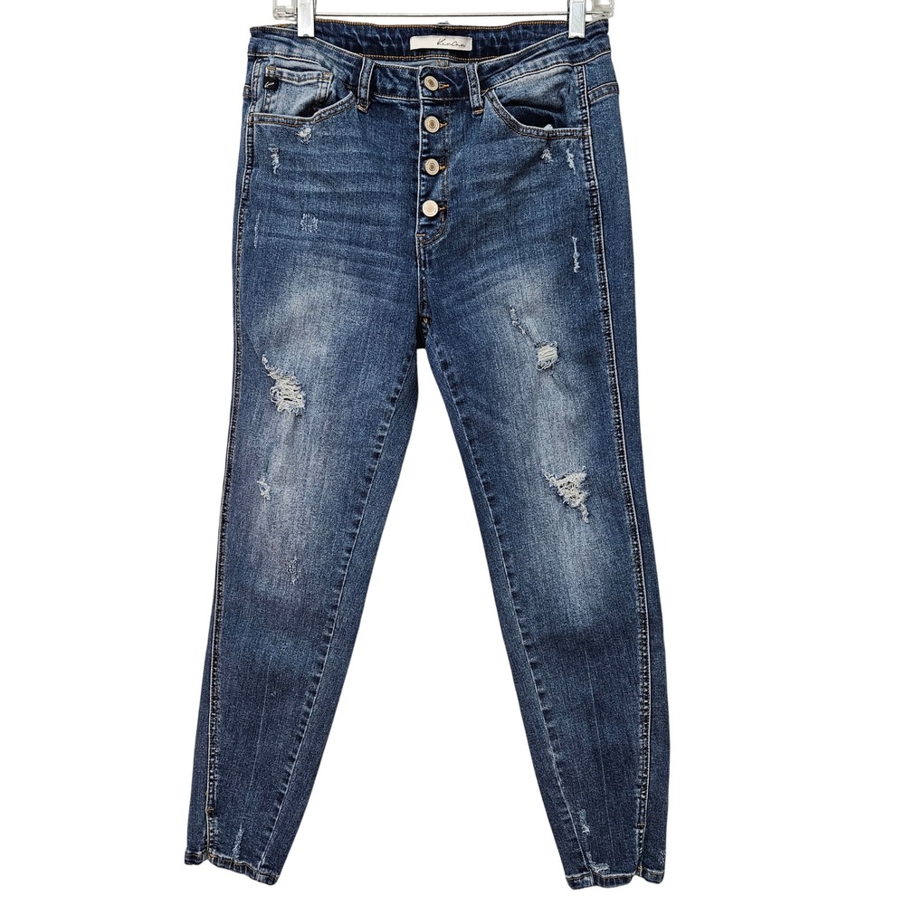 KanCan Distressed High Rise Button Fly Skinny Ankle Jeans Blue 13 Grunge Casual